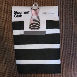Gourmet Club Hostess Apron Red/White/Black Stripes & Polka Dots